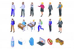 Quarantine in school icons set, isometric style Product Image 1