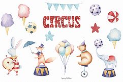 Circus animals watercolor clipart Product Image 2