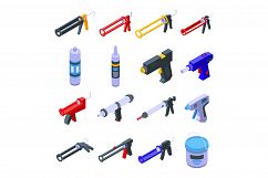 Silicone caulk gun icons set, isometric style Product Image 1