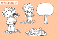 Kids Playing in Fall Leaves Digital Stamps Product Image 2