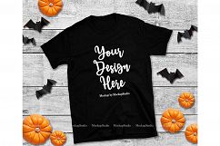 Halloween Fall Black Gildan Tshirt Mock Up Flat Lay Display Product Image 1