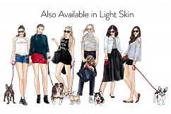 Fashion illustration clipart - Girls with Dogs 2 - Dark Skin Product Image 4