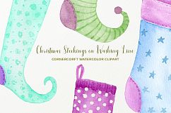 Hand painted watercolor Christmas Stockings on washing Line Product Image 6