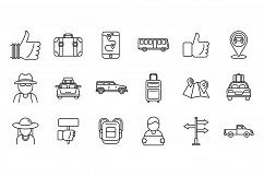 Hitchhiking automobile icons set, outline style Product Image 1