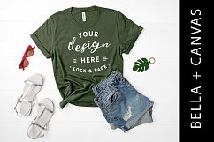 Military Green Bella Canvas 3001 T Shirt Mockup Flat Lay Product Image 1