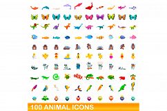 100 animal icons set, cartoon style Product Image 1