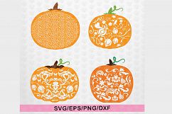 Halloween Bundle - 4 Decorative Floral Pumpkin SVG EPS DXF Product Image 1