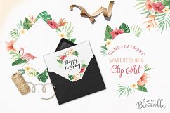 Tropical Watercolor Clipart Frames Border Flamingo Flowers Hibiscus Product Image 6