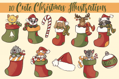 Cute Animals In Christmas Stocking Illustrations Product Image 2