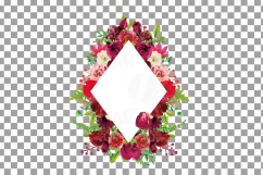 Boho bordo floral frames watercolor clip art pack, burgundy Product Image 3