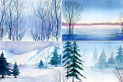 Winter Landscapes. Watercolor. Product Image 2