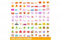 100 logo icons set, cartoon style Product Image 1