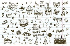 Birthday doodle icons + patterns Product Image 1