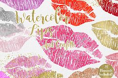 WATERCOLOR LIPS CLIPART Commercial Use Valentine&#039;s Day Kissing Lip Pink Red Rose Gold Confetti Lipstick Kiss Girly Makeup Smear Graphics Product Image 2