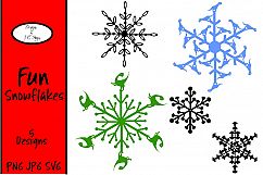 2 Dinosaurs, 3 Other Snowflakes, SVG, PNG, JPG Product Image 1