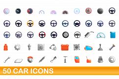 50 car icons set, cartoon style Product Image 1
