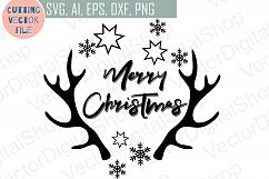 Merry Christmas Antlers SVG, deer, cutting files, Xmas Vector,  SVG, PNG, JPG, EPS, AI, DXF Product Image 2