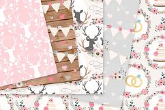 Pink and Grey Wedding Digital Paper - Gray and Pink Rustic Wedding Deer Seamless Patterns Product Image 2