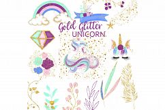 Gold Glitter Unicorn Clipart Product Image 1