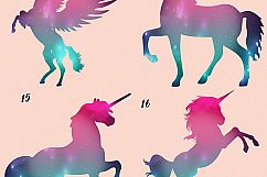 Gold glitter and Galaxy Unicorns Clipart Product Image 5