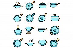 Wok frying pan icons set vector flat Product Image 1