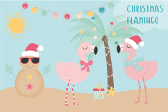 Christmas flamingo clipart and paper set Product Image 1