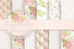 Watercolor Ranunculus flowers digital paper Product Image 1