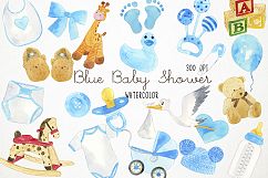 Watercolor Baby Shower Clipart, Baby Blue Clipart Product Image 1