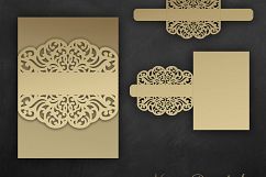 Laser cut wedding invitation Set, 5x7, Cricut Template, Gate Fold, Tri fold pocket Envelope, Bellyband, Menu, SVG, DXF, Cricut, Silhouette Cameo Product Image 6