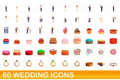 60 wedding icons set, cartoon style Product Image 1