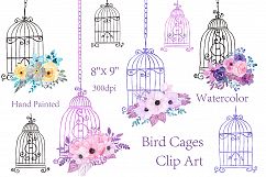 Watercolor floral bird cage clipart Product Image 1