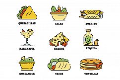 Mexican food icons set line color vector Product Image 1