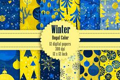 12 Winter Pattern Digital Papers in Royal Blue Theme Color Product Image 1