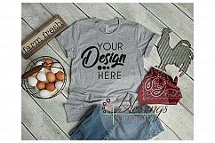 Gray TShirt Country Farm Flat Lay Bella Canvas Mock up Product Image 1