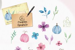 Pumpkin Huge Kit Pink Blue Watercolor Clipart Fall Package Product Image 10