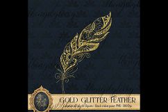 16 Gold Glitter Feather Overlay Clip Arts, Boho Feather Product Image 5
