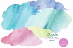 RAINBOW WATERCOLOR CLOUDS Clipart Commercial Use Watercolour Sky Clouds 48 Fluffy Pink Purple Blue Clouds Planner Sticker Graphics Product Image 3