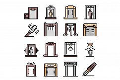 Metal detector icons set, outline style Product Image 1