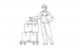 Mover Delivery Service Worker With Cart Vector Product Image 1