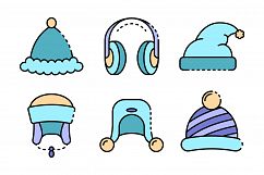 Winter headwear icons set line color vector Product Image 1