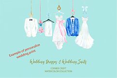 Watercolor wedding outfit on hangers and cloth hooks Product Image 6
