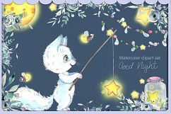 Arctic fox and glowwarm night watercolor clipart kit for bab Product Image 2