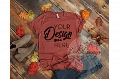 Fall Flat Lay Mock up Bella Canvas 3001 Heather Clay Unisex Product Image 1