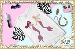 Mermaids Clipart design in Pink and Purple gold glitter - Huge Set of : PNG files Product Image 13