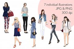 Fashion illustration clipart-Girls with Phones 2 -Light Skin Product Image 2