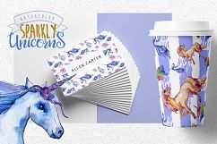 Watercolor Sparkly unicorns PNG set Product Image 2