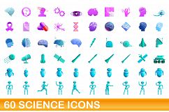 60 science icons set, cartoon style Product Image 1