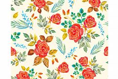   Set of watercolor design elements: rose flowers, plants, butterflies, seamless patterns, splashes.  Product Image 10