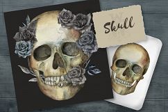 Watercolor skull, Halloween floral clipart Product Image 1