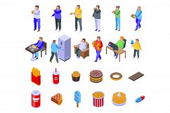 Gluttony icons set, isometric style Product Image 1